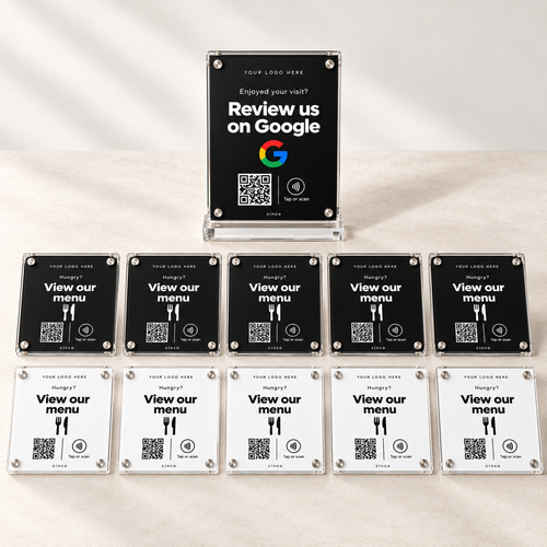 One Google Review stand with ten Digital Menu plaques