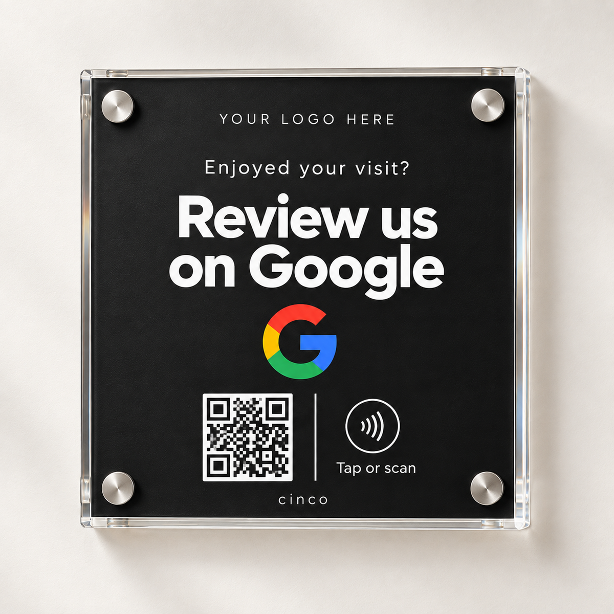 Google Review NFC + QR Plaque in black