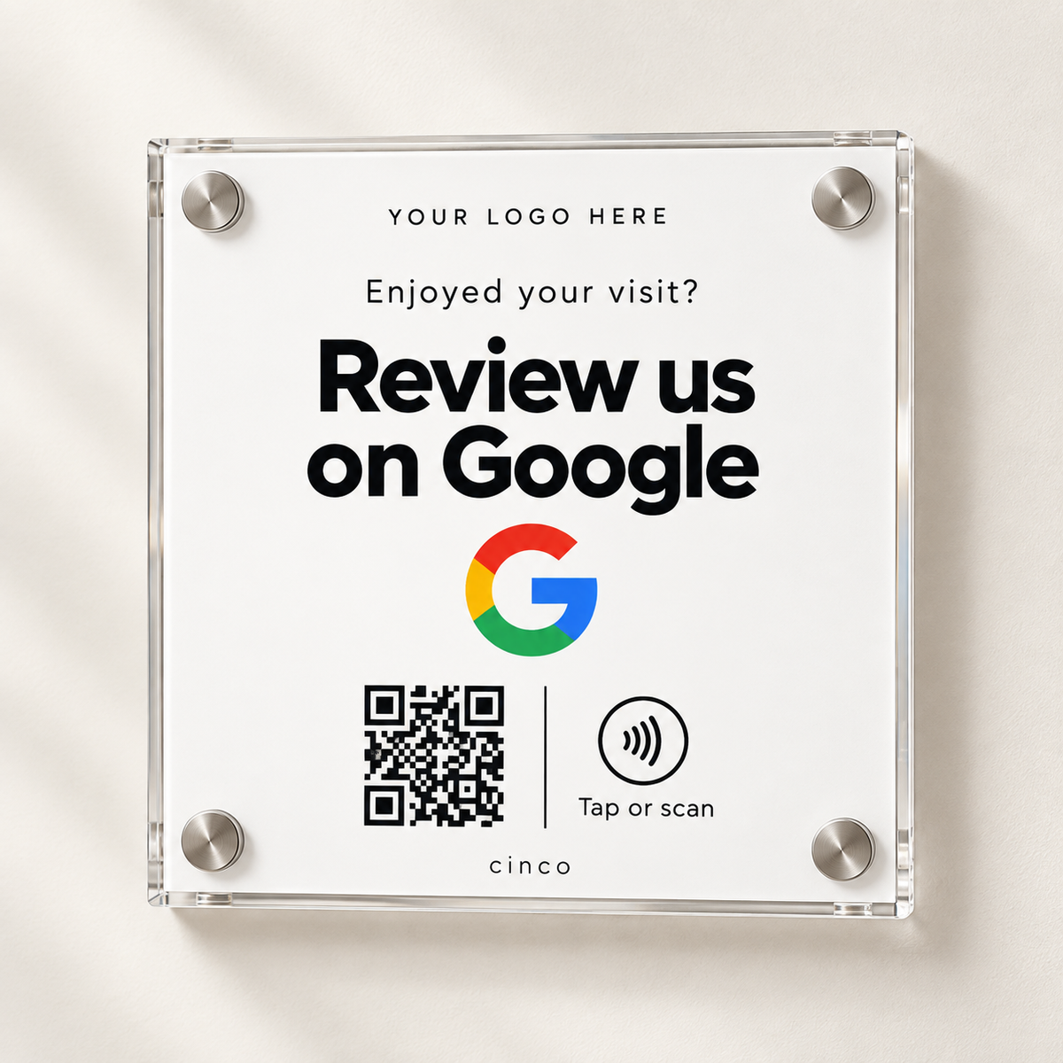 Google Review NFC + QR Plaque in white