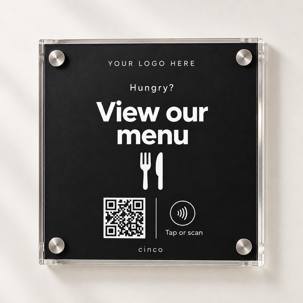 Digital Menu NFC + QR Plaque in black