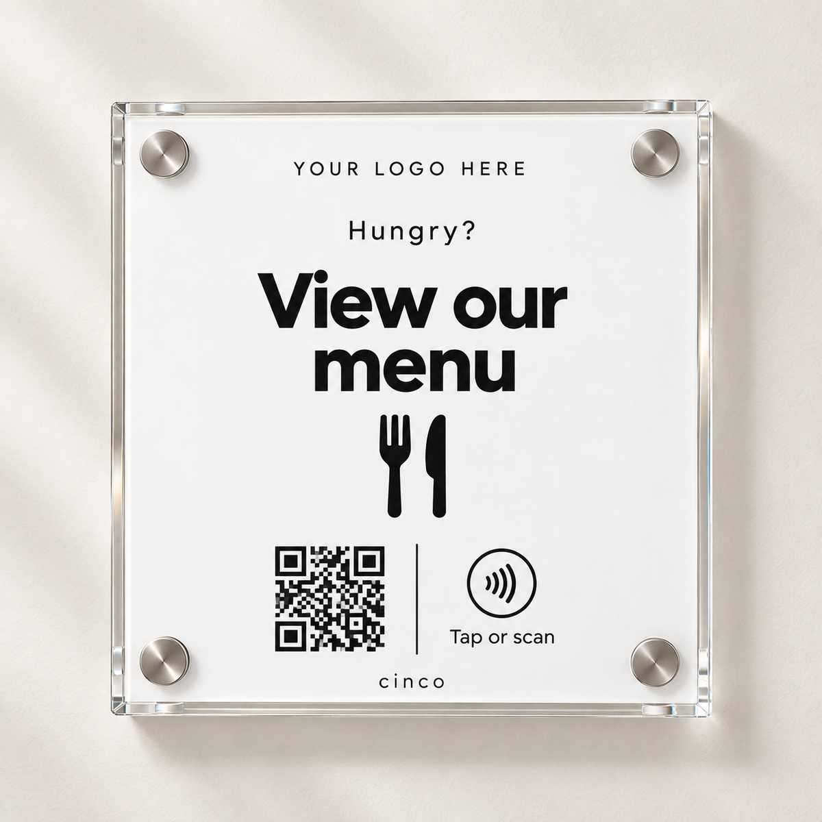 Digital Menu NFC + QR Plaque in white