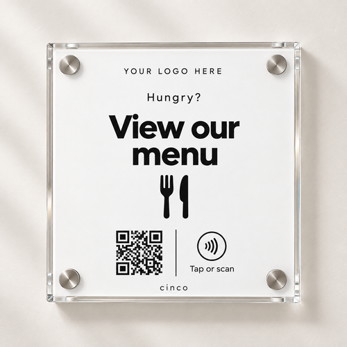 Digital Menu NFC + QR Plaque in white