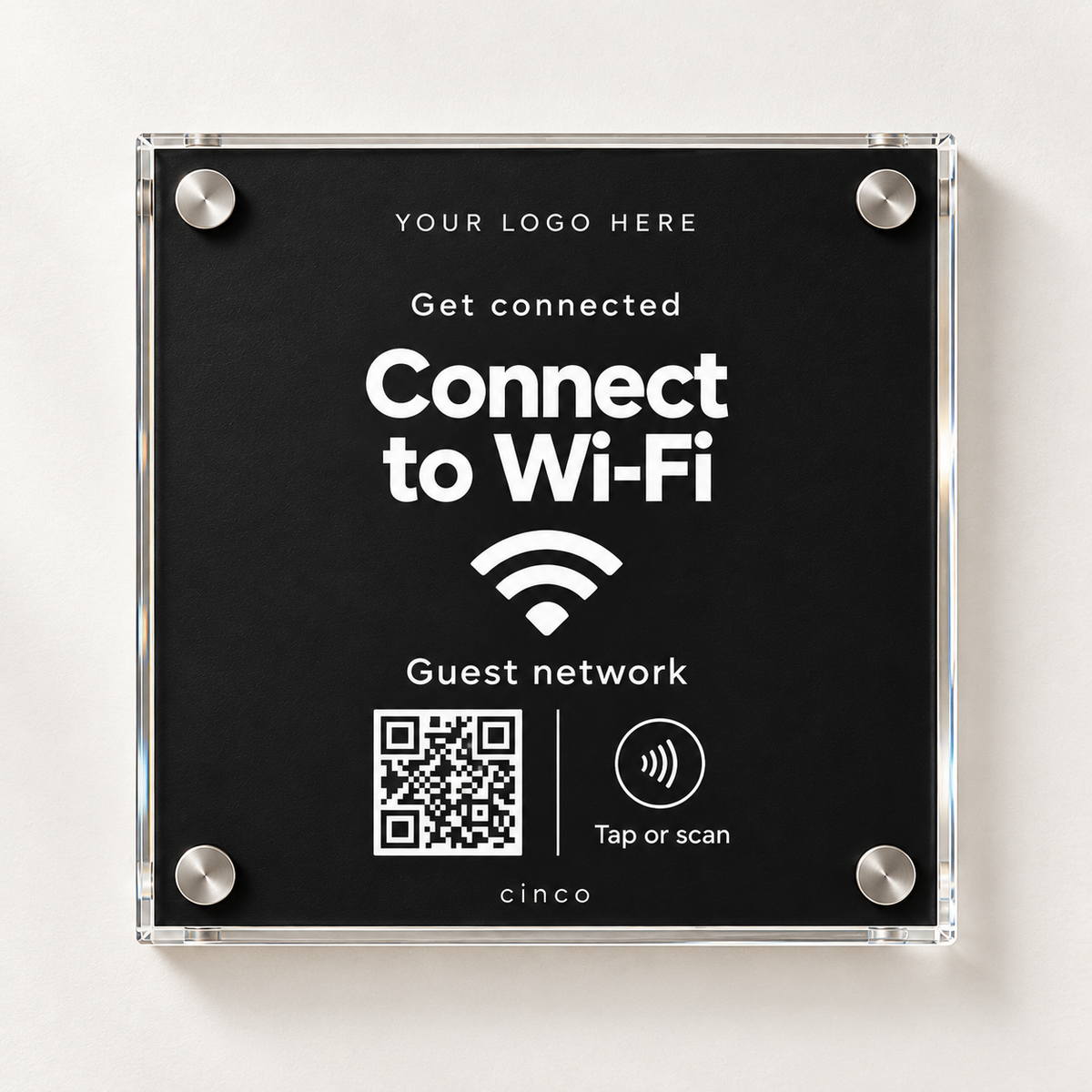 Wi-Fi NFC + QR Plaque in black