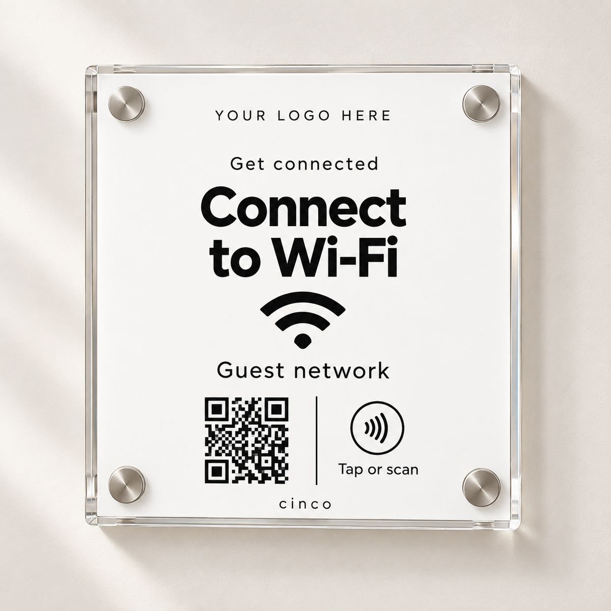 Wi-Fi NFC + QR Plaque in white