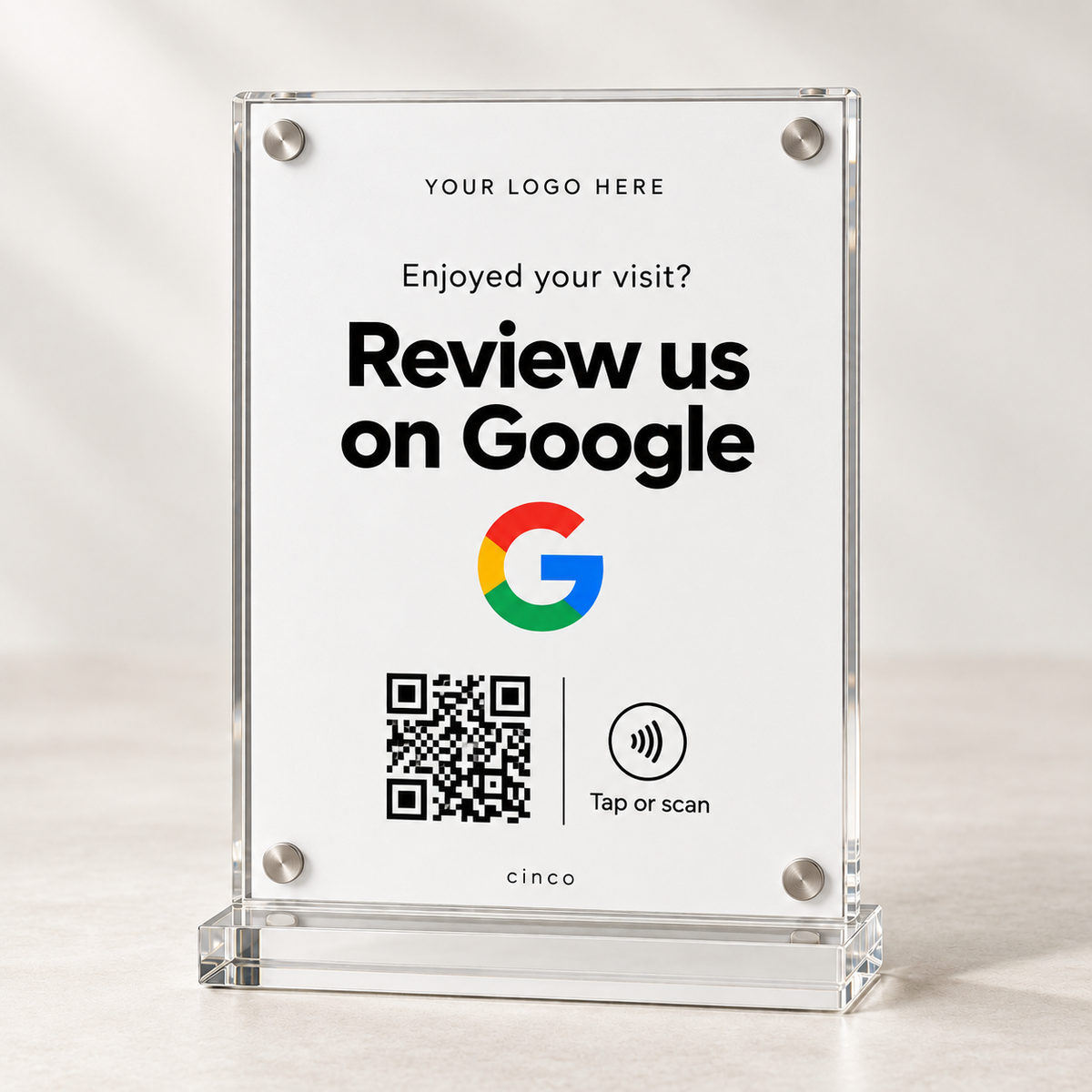 Google Review NFC + QR Stand in white